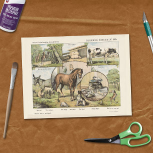 Papel De Seda Arte antiguo holandés de animales de granja en dec