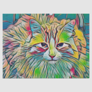 Papel De Seda Arte azul verde abstracto y colorido de un gato