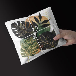Papel De Seda Arte Botánico Abstracto Moderno Hojas Negras y Dor