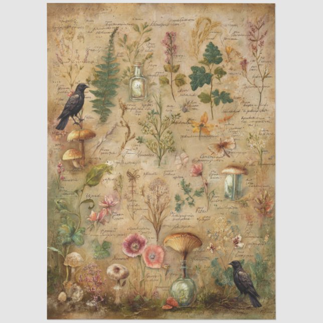 Papel De Seda Arte Botánico Caprichoso Collage Decoupage (Anverso)