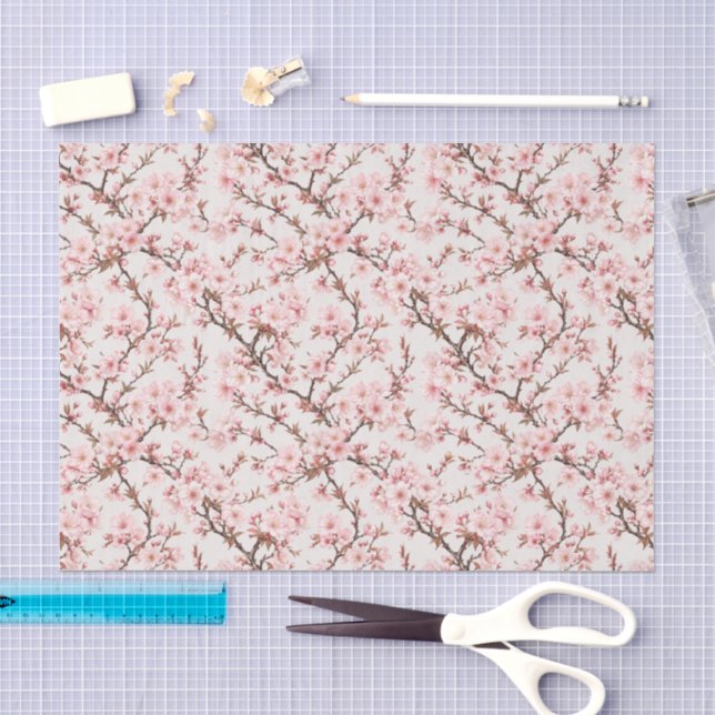 Papel De Seda Arte botánico de flor de cerezo aéreo (Artesanía)