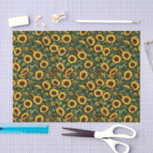 Papel De Seda Arte botánico realista de girasol