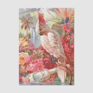 Papel De Seda Arte botánico vintage de cacatúa tropical y rosa