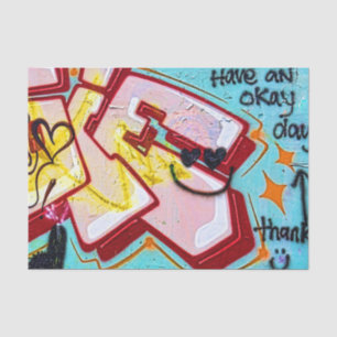 Papel De Seda Arte callejero urbano graffiti azul rosa en pared