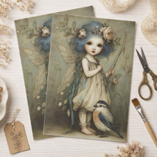 Papel De Seda Arte caprichoso de retrato de hada y chochín del b