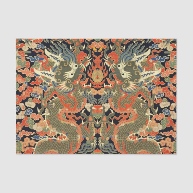 Papel De Seda Arte colorido de dragón asiático chino (Anverso)