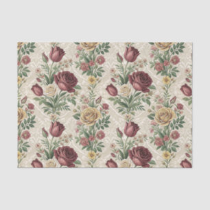 Papel De Seda Arte con patrón floral de rosa y tulipán damasco v