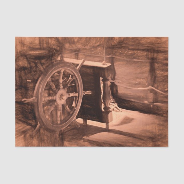 Papel De Seda Arte costero marrón del buque naval náutico (Anverso)