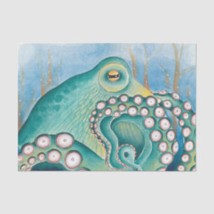 Papel De Seda Arte de acuarela de Octopus verde