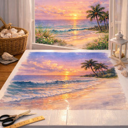 Papel De Seda Arte de Acuarela de Playa de Amanecer Tropical