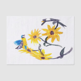 Papel De Seda Arte De Aves Florales, Girasoles Tit Azules
