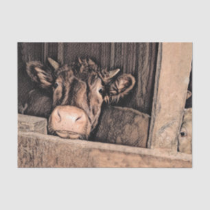 Papel De Seda Arte de boceto vintage rústico de vaca granja país