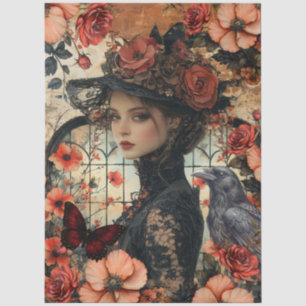 Papel De Seda Arte de Collage de Fantasía Femenina Floral Rústic