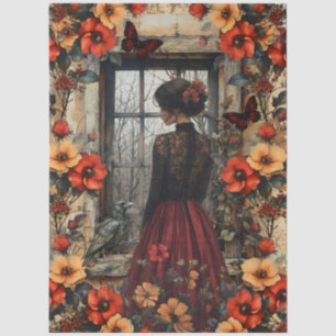 Papel De Seda Arte de Collage de Fantasía Femenina Floral Rústic