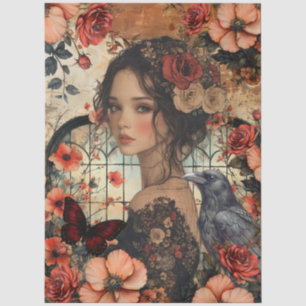 Papel De Seda Arte de Collage de Fantasía Femenina Floral Rústic
