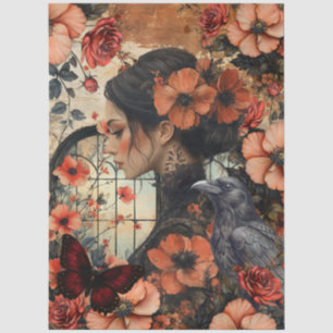 Papel De Seda Arte de Collage de Fantasía Femenina Floral Rústic