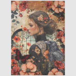 Papel De Seda Arte de Collage de Fantasía Femenina Floral Rústic