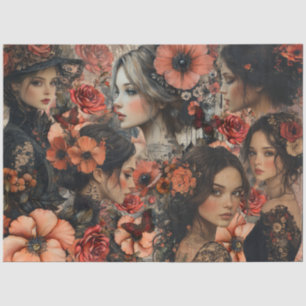 Papel De Seda Arte de Collage de Fantasía Femenina Floral Rústic