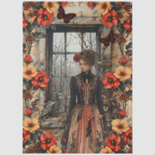 Papel De Seda Arte de Collage de Fantasía Femenina Floral Rústic