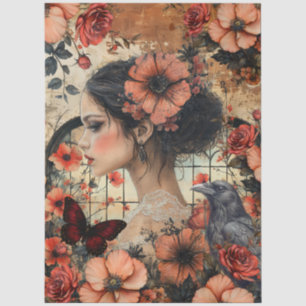 Papel De Seda Arte de Collage de Fantasía Femenina Floral Rústic