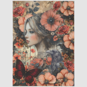 Papel De Seda Arte de Collage de Fantasía Femenina Floral Rústic