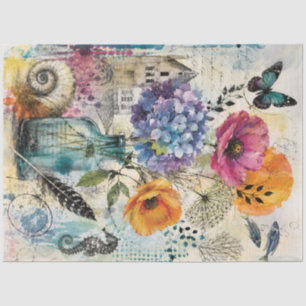 Papel De Seda Arte de Collage de Medios Mixtos Botánicos Vibrant