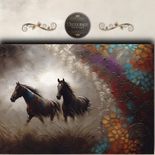 Papel De Seda Arte de decoupage abstracto de caballos negros