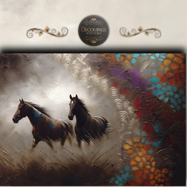 Papel De Seda Arte de decoupage abstracto de caballos negros (Abstract Black Horses Art Decoupage Tissue Paper)