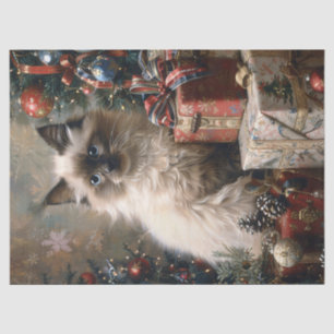 Papel De Seda Arte de decoupage de gatito balinés de Navidad