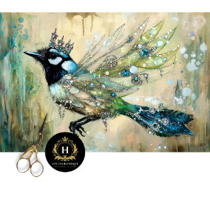 Papel De Seda Arte de decoupage de pájaro adornado con joyas ele