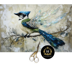 Papel De Seda Arte de decoupage de pájaro adornado con joyas ele