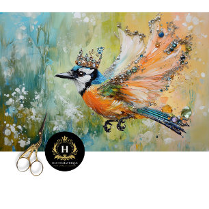 Papel De Seda Arte de Decoupage de Pájaro Adornado con Joyas Ele