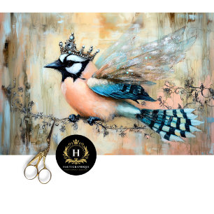 Papel De Seda Arte de Decoupage de Pájaro Adornado con Joyas Ele