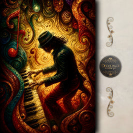 Papel De Seda Arte de decoupage de piano psicodélico