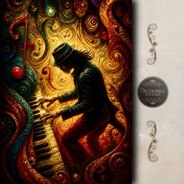 Papel De Seda Arte de decoupage de piano psicodélico (Psychedelic Piano Music Art Decoupage Tissue Paper)