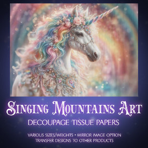 Papel De Seda Arte de Decoupage de Unicornio de Arcoíris Decorat