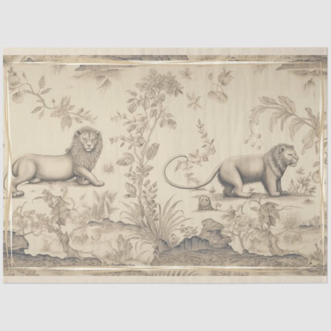 Papel De Seda Arte de dos leones en el natural de Tan Taupe (Anverso)