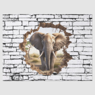 Papel De Seda Arte de elefante 3D en pared agrietada – Safari re