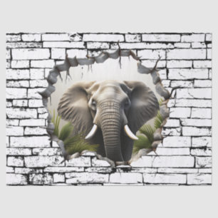 Papel De Seda Arte de elefante en pared con rotura 3D – Safari r