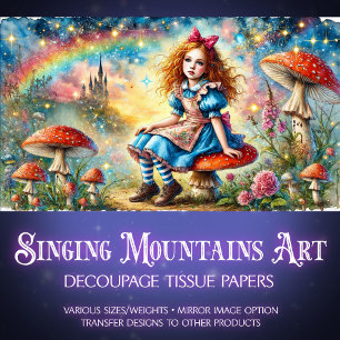 Papel De Seda Arte de fantasía Alice en hongo Decoupage País de