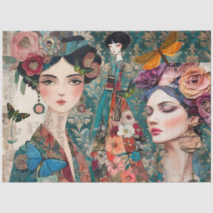 Papel De Seda Arte de fantasía collage de medios mixtos femenino