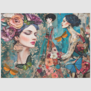 Papel De Seda Arte de Fantasía Collage Mixto Femenino Decoupage