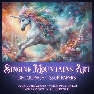 Papel De Seda Arte de fantasía colorida Unicornio Decoupage mági
