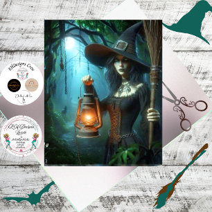 Papel De Seda Arte de fantasía de bruja del bosque gótico decoup