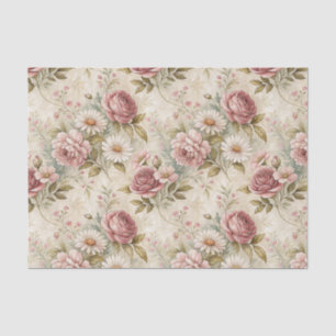 Papel De Seda Arte de flores de rosa y margarita vintage rosa es
