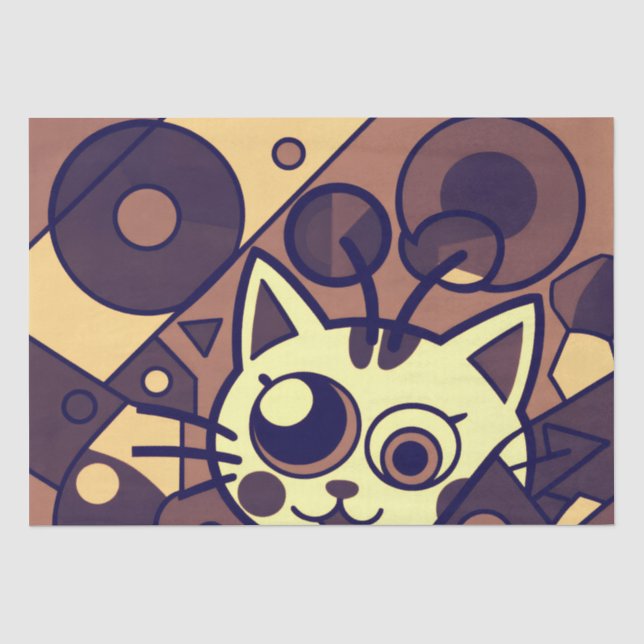 Papel De Seda Arte de gato abstracto marrón beige (Anverso)