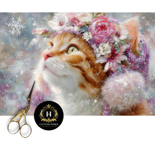 Papel De Seda Arte de gato con corona de flores para decoupage d