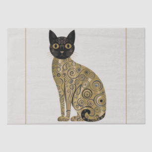 Papel De Seda Arte de gato negro decorativo dorado estilo Gustav