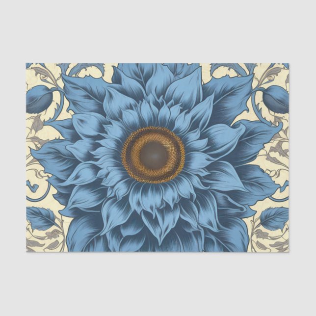 Papel De Seda Arte de girasoles azules vintage (Anverso)