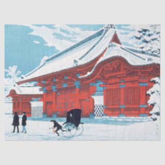Papel De Seda Arte de la puerta roja japonesa vintage en nieve i